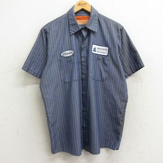 レッドキャップ(RED KAP)のXL★古着 レッドキャップ 半袖 ワーク シャツ メンズ 80年代 80s ホートン カレッジ USA製 濃グレー他 ストライプ 24apr08 中古 トップス(シャツ)