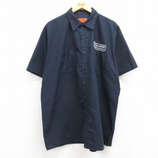 レッドキャップ(RED KAP)のXL★古着 レッドキャップ 半袖 ワーク シャツ メンズ 00年代 00s CENTRAL WATERS 大きいサイズ ロング丈 紺 ネイビー 24apr08 中古 トップス(シャツ)