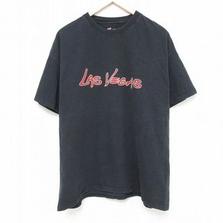 ヘインズ(Hanes)のXL★古着 ヘインズ Hanes 半袖 Tシャツ メンズ ラスベガス 大きいサイズ コットン クルーネック 黒 ブラック 24apr08 中古(Tシャツ/カットソー(半袖/袖なし))