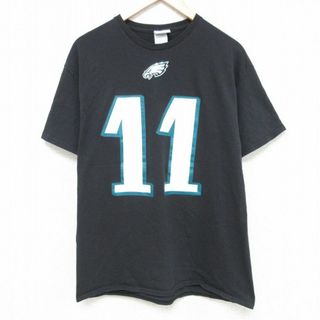 フィラ(FILA)のL★古着 マジェスティック 半袖 Tシャツ メンズ NFL フィラデルフィアイーグルス カーソン ウェンツ 11 コットン クルーネック 黒 ブラック アメフト スーパーボウル 24apr08 中古(Tシャツ/カットソー(半袖/袖なし))