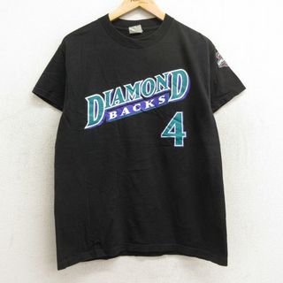 マジェスティック(Majestic)のL★古着 マジェスティック 半袖 ビンテージ Tシャツ メンズ 00年代 00s MLB アリゾナダイヤモンドバックス ワレイグカウンセル 4 コットン クルーネック 黒 ブラック メジャーリーグ ベースボール 野球 24apr08 中古(Tシャツ/カットソー(半袖/袖なし))