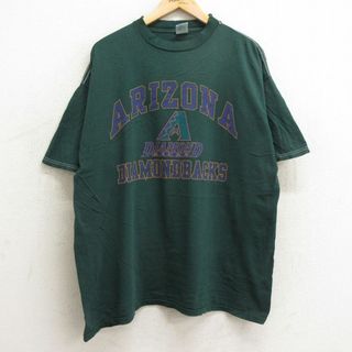 XL★古着 半袖 ビンテージ Tシャツ メンズ 00年代 00s MLB アリゾナダイヤモンドバックス 大きいサイズ クルーネック 緑 グリーン メジャーリーグ ベースボール 野球 【spe】 24apr08 中古(Tシャツ/カットソー(半袖/袖なし))