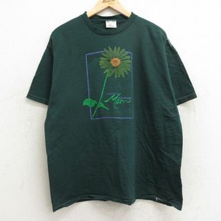 XL★古着 オニータ ONEITA 半袖 ビンテージ Tシャツ メンズ 90年代 90s 花 コットン クルーネック 緑 グリーン 【spe】 24apr08 中古(Tシャツ/カットソー(半袖/袖なし))