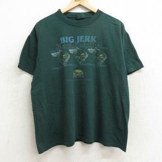 XL★古着 半袖 ビンテージ Tシャツ メンズ 90年代 90s 虫 BIG JERK クルーネック 緑 グリーン 24apr08 中古(Tシャツ/カットソー(半袖/袖なし))