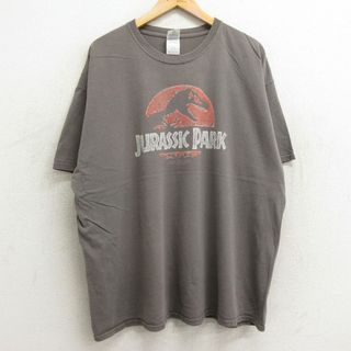 XL★古着 半袖 ビンテージ Tシャツ メンズ 00年代 00s 映画 ジュラシックパーク 大きいサイズ コットン クルーネック ベージュ系 カーキ 24apr08 中古(Tシャツ/カットソー(半袖/袖なし))