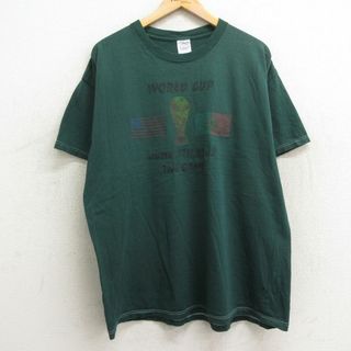 XL★古着 半袖 ビンテージ Tシャツ メンズ 00年代 00s サッカー ワールドカップ 星条旗 大きいサイズ コットン クルーネック 緑 グリーン 【spe】 24apr08 中古(Tシャツ/カットソー(半袖/袖なし))