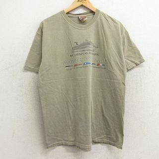 ヘインズ(Hanes)のXL★古着 ヘインズ Hanes 半袖 ビンテージ Tシャツ メンズ 00年代 00s 船 カーニバルデスティニー コットン クルーネック ベージュ系 カーキ 24apr08 中古(Tシャツ/カットソー(半袖/袖なし))