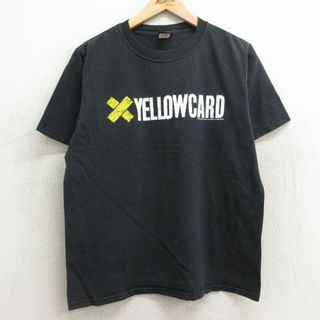 L★古着 半袖 ビンテージ ロック バンド Tシャツ メンズ 00年代 00s イエローカード コットン クルーネック 黒 ブラック 24apr08 中古(Tシャツ/カットソー(半袖/袖なし))