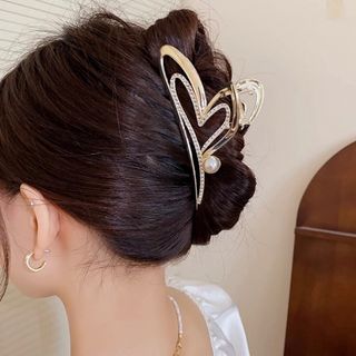 バンスクリップ　ヘアクリップ　ヘアアクセ　パール　ビジュー　ハート　ゴールド(バレッタ/ヘアクリップ)