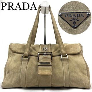 プラダ(PRADA)のPRADA ワンショルダー　三角ロゴ　スエード　ベージュ　ベルト　ハンドバッグ(ショルダーバッグ)