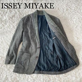 イッセイミヤケ(ISSEY MIYAKE)のISSEY MIYAKE テーラードジャケット ツイード グリーン M シルク混(テーラードジャケット)