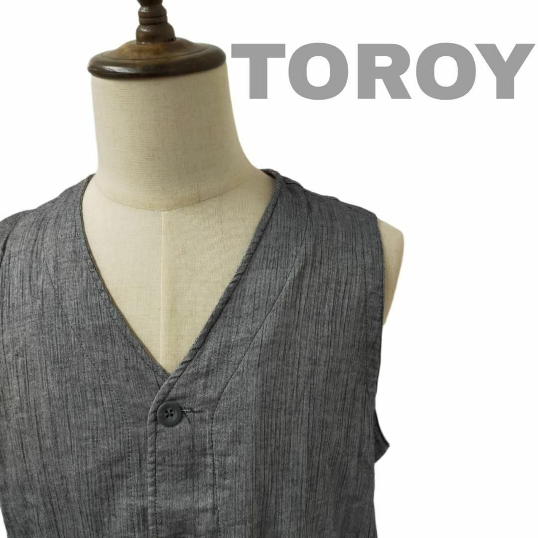 TOROY(トロイ)のTOROY トロイ ベスト グレー コットン100％ Lサイズ ダブルポケット メンズのトップス(ベスト)の商品写真