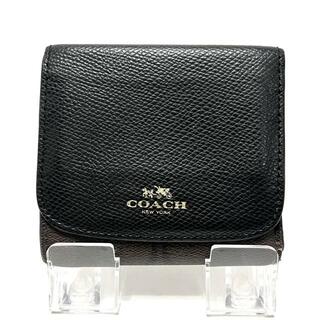 コーチ(COACH)のCOACH(コーチ) Wホック財布 シグネチャー柄 F53837 黒×ダークブラウン PVC(塩化ビニール)×レザー(財布)