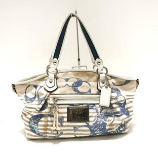 コーチ(COACH)のCOACH(コーチ) ハンドバッグ - アイボリー×ベージュ×マルチ ボーダー/スパンコール キャンバス×レザー(ハンドバッグ)