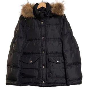 バーバリーブラックレーベル(BURBERRY BLACK LABEL)のBurberry Black Label(バーバリーブラックレーベル) ダウンジャケット サイズL メンズ - 黒 ジップアップ/長袖/冬/袖、フード、ファー取り外し可能(ダウンジャケット)