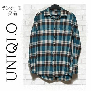 ユニクロ(UNIQLO)の【美品】UNIQLO チェックシャツ ブルー ブラウン 秋 冬 重ね着 ✓928(ポロシャツ)