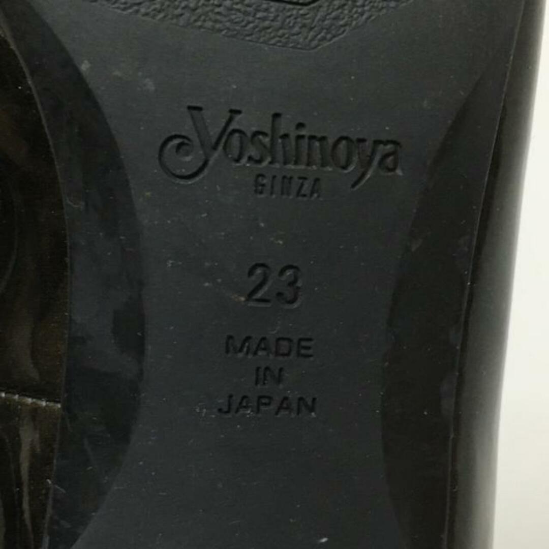 銀座ヨシノヤ/Yoshinoya(ギンザヨシノヤ) パンプス 23 レディース - 黒×ダークブラウン リボン レザー×エナメル（レザー） レディースの靴/シューズ(ハイヒール/パンプス)の商品写真