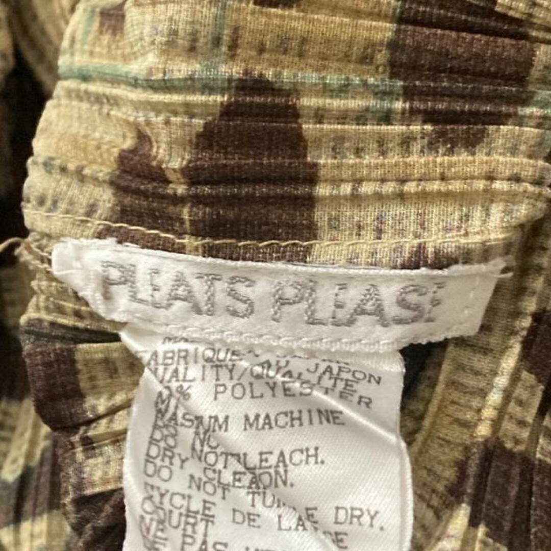 PLEATS PLEASE ISSEY MIYAKE(プリーツプリーズイッセイミヤケ)のPLEATS PLEASE(プリーツプリーズ) カーディガン サイズ3 L レディース - ベージュ×ダークブラウン×グリーン 長袖/プリーツ/ロング丈 レディースのトップス(カーディガン)の商品写真