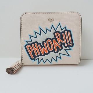 Anya Hindmarch(アニヤハインドマーチ) 2つ折り財布美品  - ベージュ×オレンジ×ライトブルー ラウンドファスナー/タッセル レザー