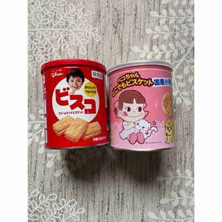 新品未開封●グリコ　ビスコ保存缶&不二屋　ペコちゃんどこでもビスケット　非常食(防災関連グッズ)