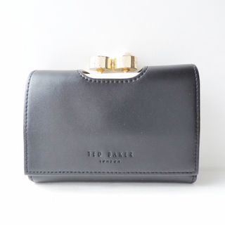 テッドベイカー(TED BAKER)のTED BAKER(テッドベイカー) 3つ折り財布 - 黒 パール/ビジュー/がま口 レザー(財布)