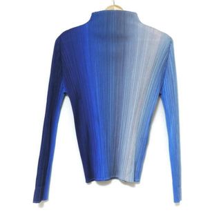 プリーツプリーズイッセイミヤケ(PLEATS PLEASE ISSEY MIYAKE)のPLEATS PLEASE(プリーツプリーズ) 長袖カットソー サイズ4 XL レディース美品  - ブルー×パープル×グレー ハイネック/プリーツ(カットソー(長袖/七分))