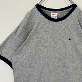 ナイキ(NIKE)のナイキ　ワンポイントロゴ　リンガーTシャツ メキシコ製　グレー　XLサイズ　刺繍(Tシャツ/カットソー(半袖/袖なし))