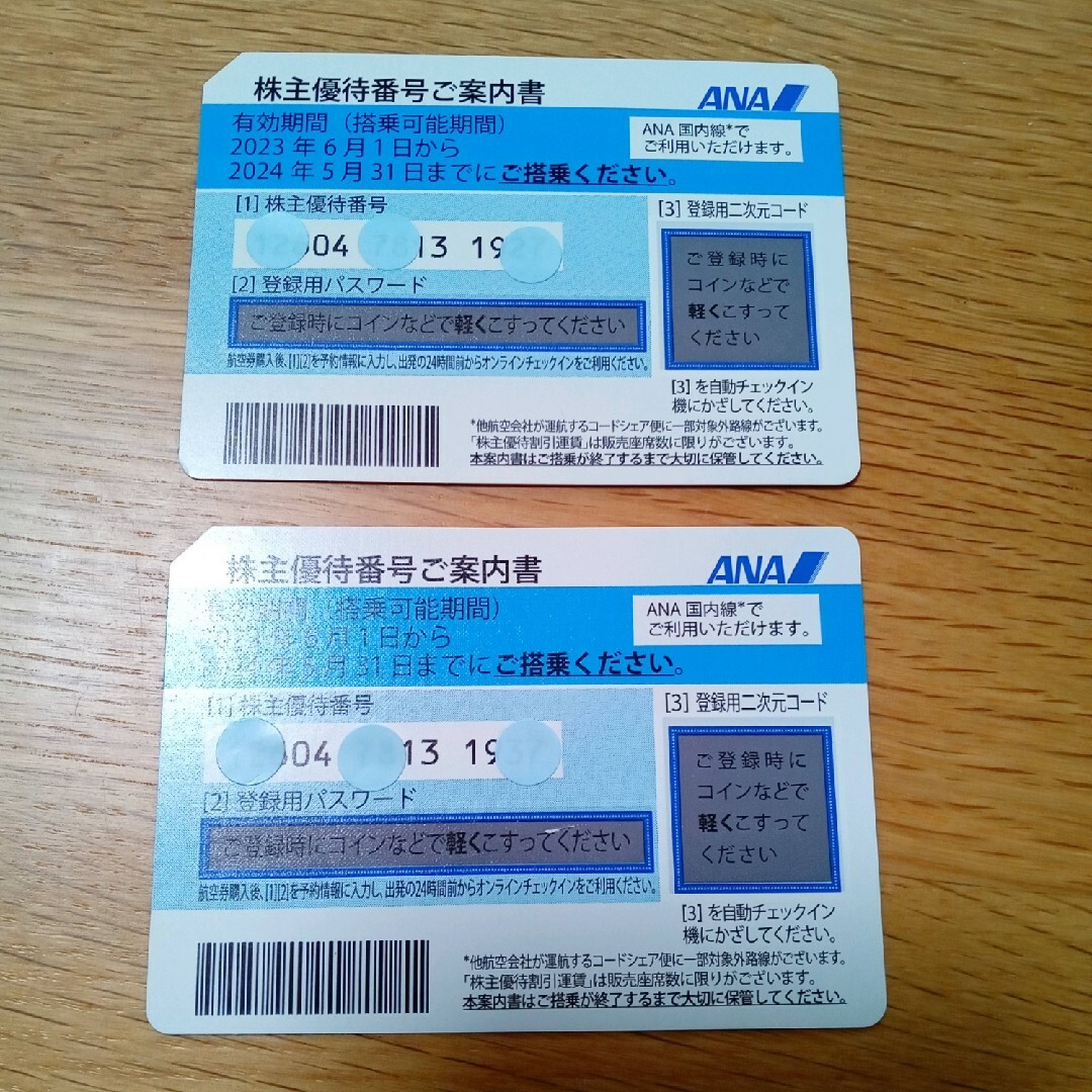 ANA(全日本空輸)(エーエヌエー(ゼンニッポンクウユ))の＃ANA株主優待券2枚　50%割引 チケットの乗車券/交通券(航空券)の商品写真