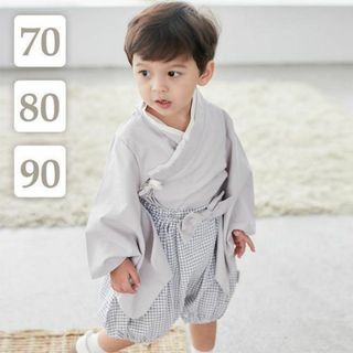 セパレートベビー袴ロンパースセット70/80/90衣装こどもの日着物初節句男の子(和服/着物)