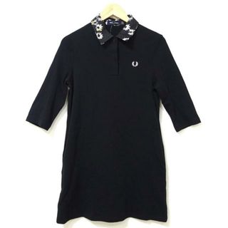 フレッドペリー(FRED PERRY)のFRED PERRY(フレッドペリー) ワンピース サイズ6 M レディース美品  - 黒×白×マルチ 七分袖/ミニ/花柄(その他)