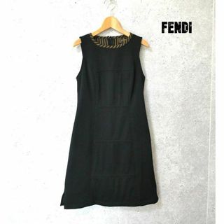 FENDI - 美品 FENDI ストライプ柄 ミニ丈 膝丈 ノースリーブ フレアワンピース