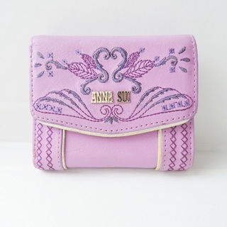 アナスイ(ANNA SUI)のANNA SUI(アナスイ) 3つ折り財布 - ピンク×パープル 刺繍 レザー(財布)