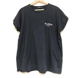 BALMAIN(バルマン) 半袖カットソー サイズXL レディース - 黒×白 クルーネック(カットソー(半袖/袖なし))