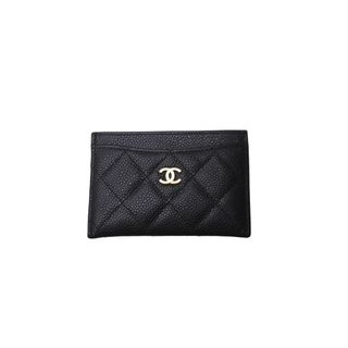 シャネル(CHANEL)のCHANEL シャネル ココマーク カードケース 18番台 キャビアスキン ブラック ゴールド金具 美品 中古 62132(パスケース/IDカードホルダー)