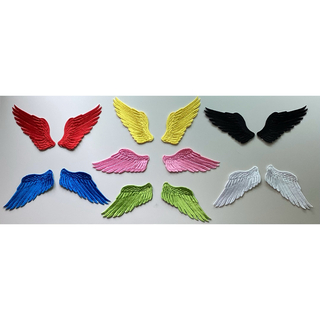 翼刺繍アイロンワッペン赤、青、黄色、黒、みどり、白、ピンクの中からお選び下さい(各種パーツ)