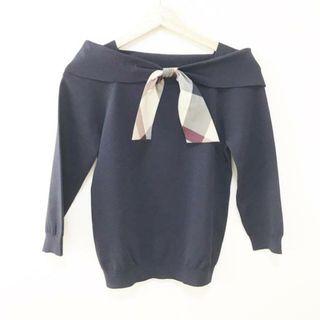 ブルーレーベルクレストブリッジ(BLUE LABEL CRESTBRIDGE)のBLUE LABEL CRESTBRIDGE(ブルーレーベルクレストブリッジ) 七分袖セーター サイズ38 M レディース - ダークネイビー×マルチ サマーニット/リボン(ニット/セーター)