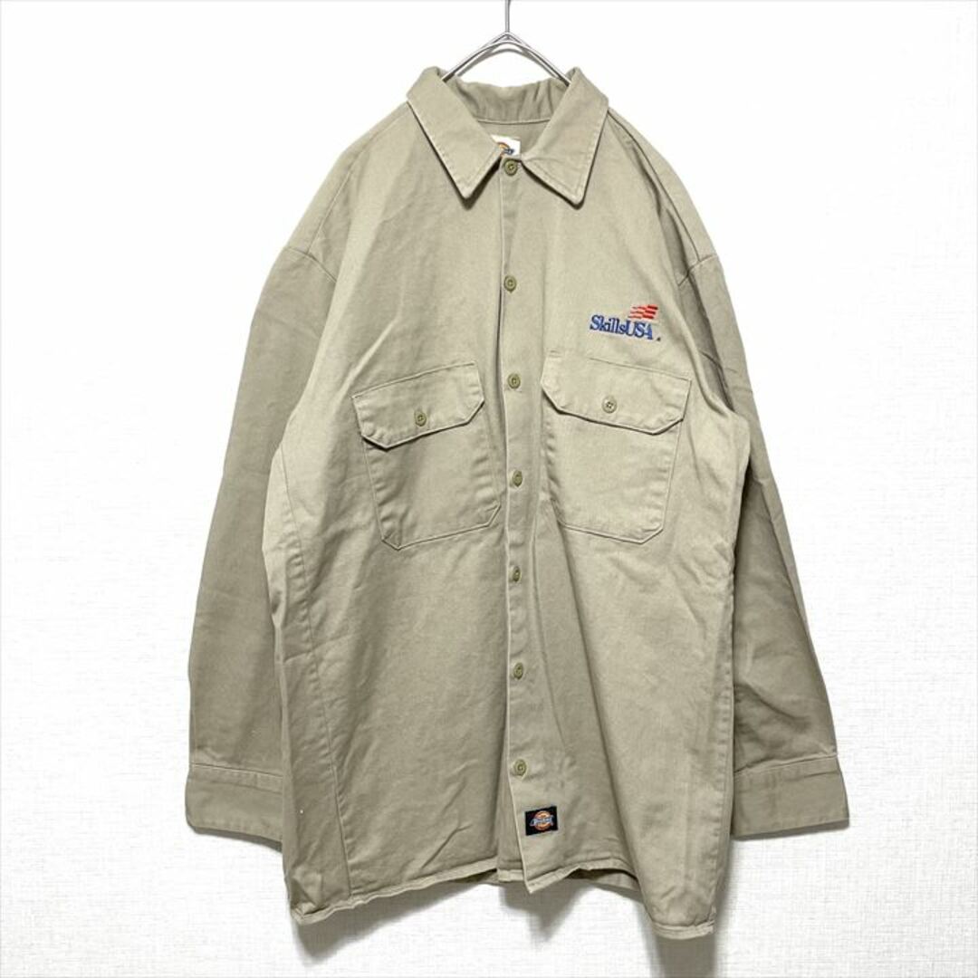 Dickies(ディッキーズ)の90s 古着 ディッキーズ ワークシャツ 刺繍ロゴ オーバーサイズ M  メンズのトップス(シャツ)の商品写真