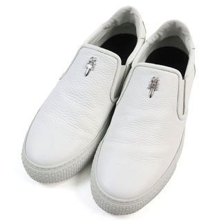 美品○CHROME HEARTS クロムハーツ SLIP ON CH PLS PTCH レザー ダガー/レザーパッチ付き シルバークロス スリッポン ホワイト 41 イタリア製 メンズ