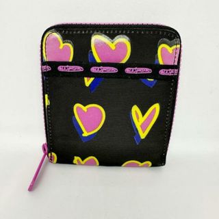 レスポートサック(LeSportsac)のLESPORTSAC(レスポートサック) 2つ折り財布 - 黒×ピンク×マルチ ハート/ラウンドファスナー レスポナイロン(財布)