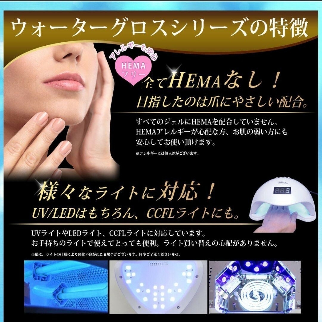 ウォーターグロスノンワイプトップジェル各30g コスメ/美容のネイル(ネイルトップコート/ベースコート)の商品写真