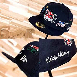 ニューエラー(NEW ERA)のレア【ニューエラ×キース・ヘリング】限定コラボ マルチロゴ キャップ紺×カラフル(キャップ)