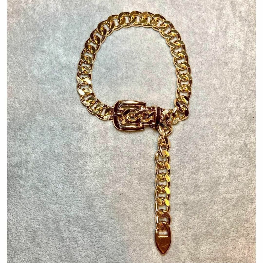 839 ゴールド ベルト ネックレス サイズ調整可 バックル 太チェーン レディースのアクセサリー(ネックレス)の商品写真