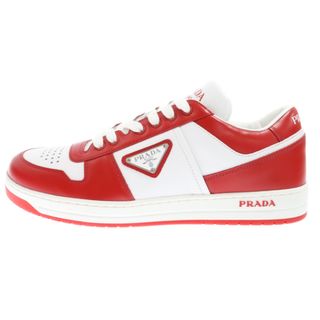 プラダ(PRADA)のPRADA プラダ ダウンタウン 三角ロゴ レザー ローカットスニーカー レッド/ホワイト 2EE364(スニーカー)