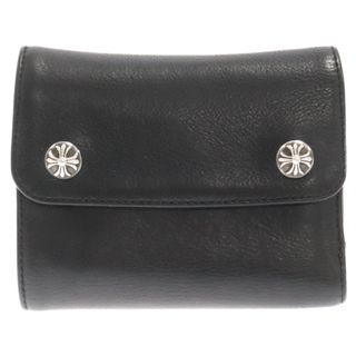 クロムハーツ(Chrome Hearts)のCHROME HEARTS クロムハーツ WAVE MINI ウェーブミニ クロスボールボタンレザーウォレット財布 ブラック(折り財布)