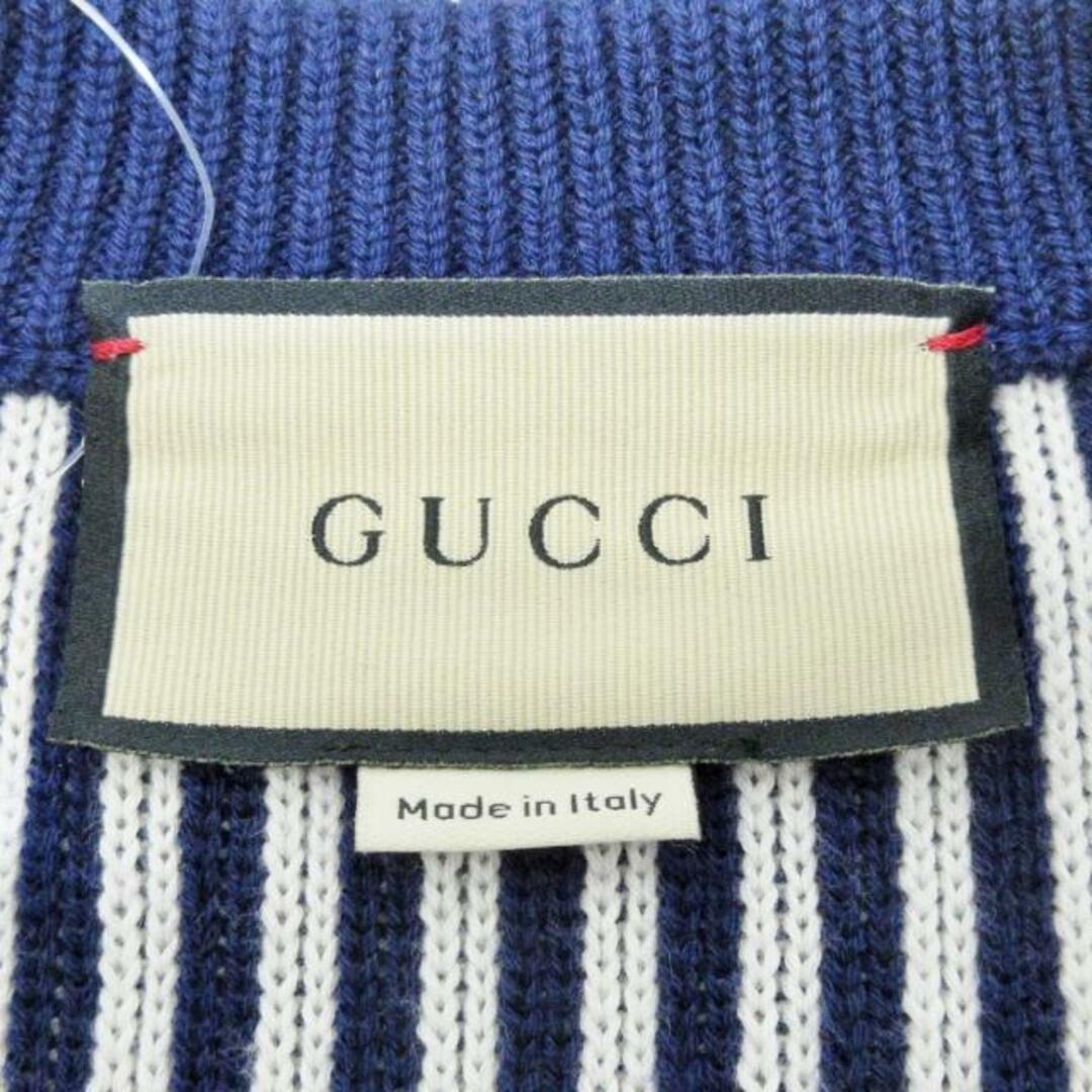 Gucci(グッチ)のGUCCI(グッチ) カーディガン サイズXS メンズ美品  GG付き コットンウール カーディガン 740363 XKC4D 4759 ネイビー×白×マルチ 長袖/ストライプ/2023-2024AW 綿、ウール メンズのトップス(カーディガン)の商品写真