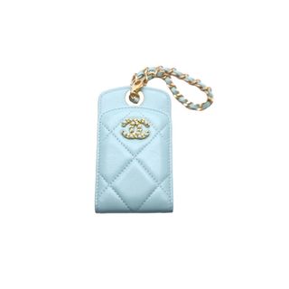 シャネル(CHANEL)のCHANEL シャネル ラゲージタグ カードケース パスケース 29番台 ココマーク ブルー ラムスキン ゴールド金具 美品 中古 62124(パスケース/IDカードホルダー)