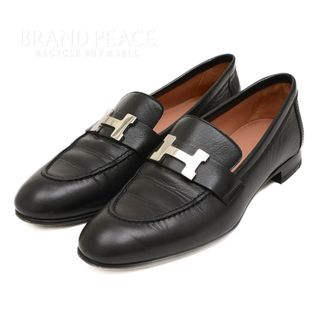 エルメス(Hermes)のエルメス パリ モカシン ローファー レザー ブラック シルバー金具 #35.5(スリッポン/モカシン)