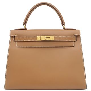 Hermes - エルメス HERMES 2WAYバッグ ケリー28 外縫い ヴォーシャモニー ナチュラル ゴールド金具 クロシェット欠品  ○V刻印【中古】