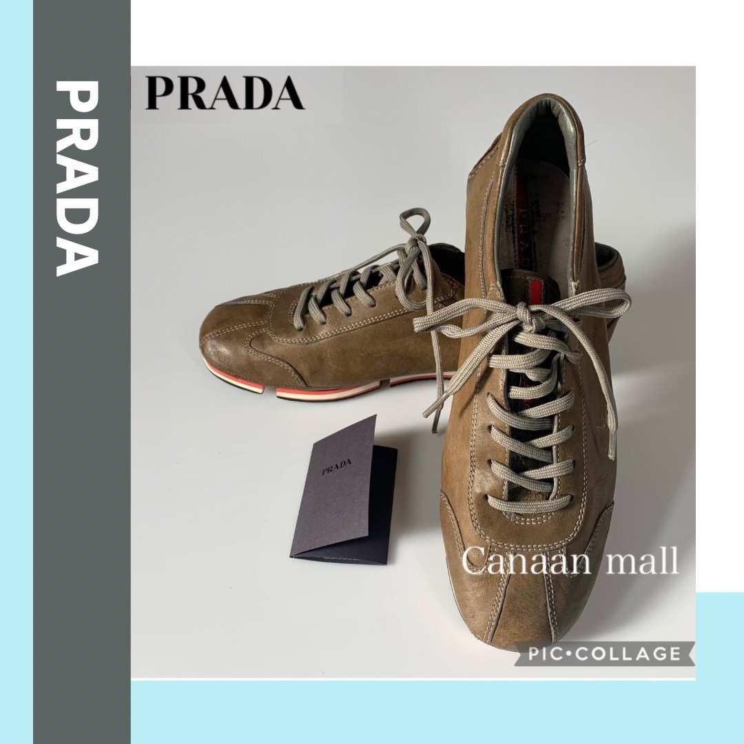 PRADA(プラダ)の【PRADA】訳あり：レザースニーカー カーキ色 メンズの靴/シューズ(スニーカー)の商品写真