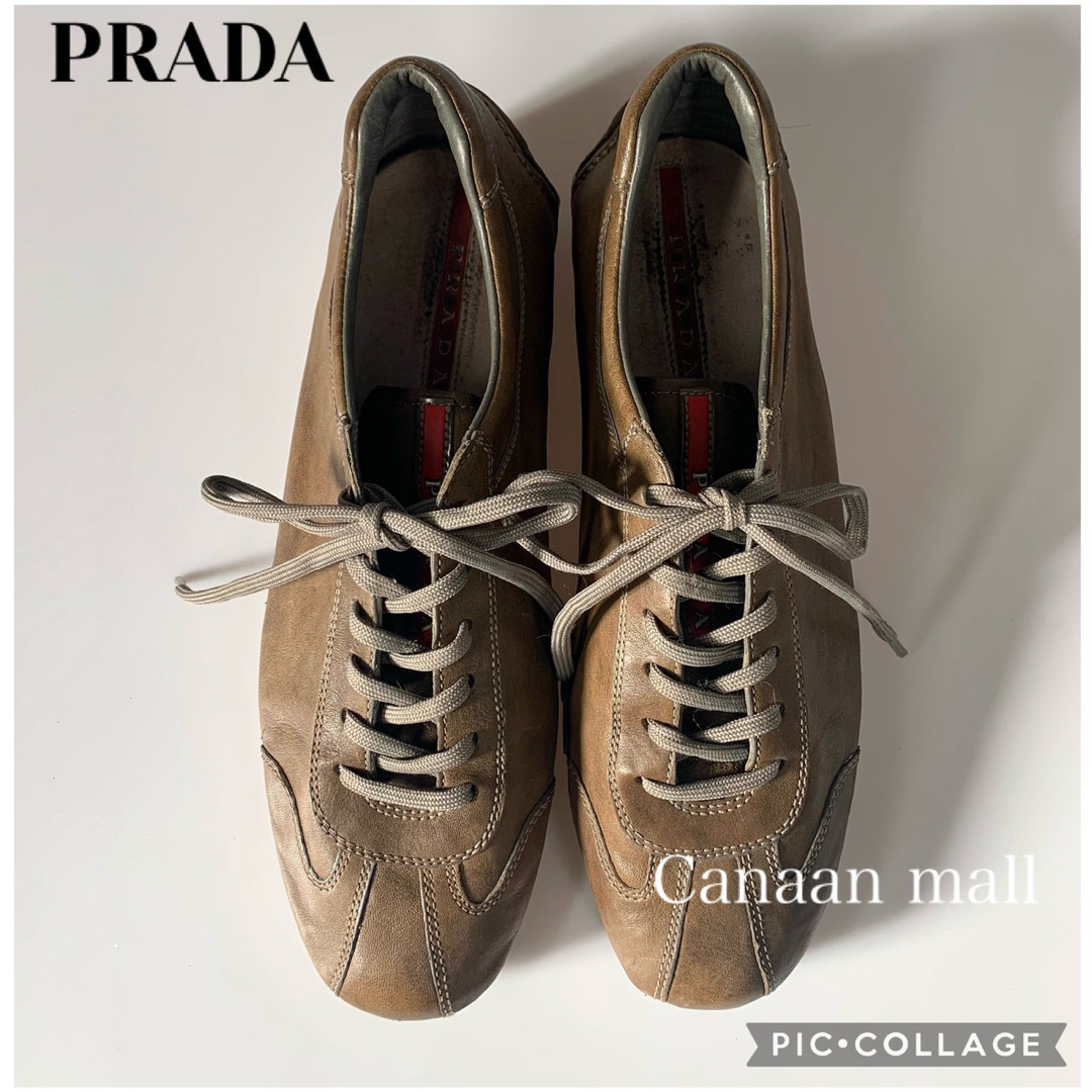 PRADA(プラダ)の【PRADA】訳あり：レザースニーカー カーキ色 メンズの靴/シューズ(スニーカー)の商品写真